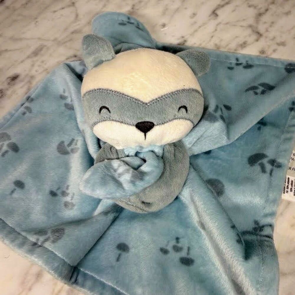 Modern Moments by Gerber Raccoon Lovey Security Blanket Blue Mushroom